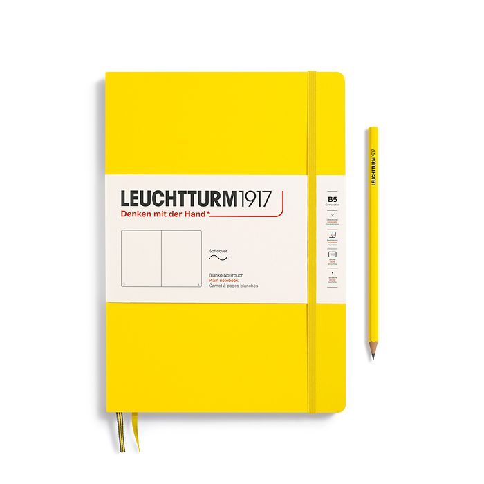 Carnet Composition (B5), couverture souple, 123 pages numérotées, blanc, citron