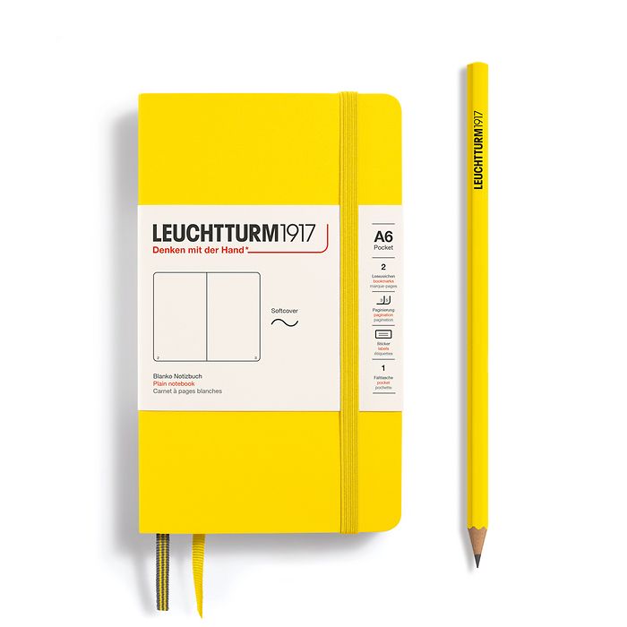 Carnet Pocket (A6), couverture souple, 123 pages numérotées, blanc, citron