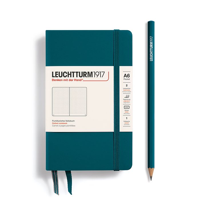 Carnet Pocket (A6) dotted,couverture rigide, 187 pages, numerotées, pacific green