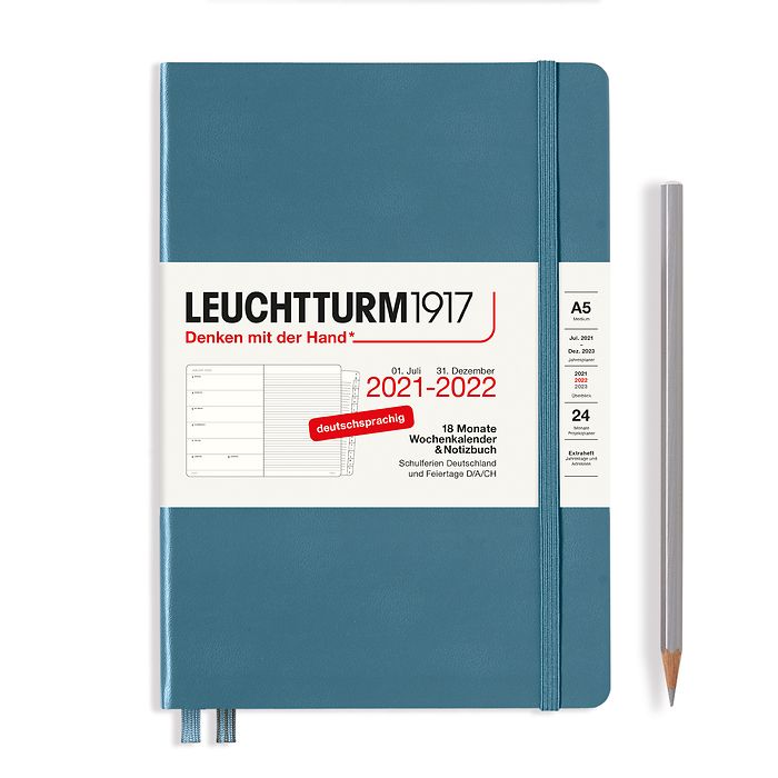 Agenda Semainier & Carnet Medium (A5) 2022, avec cahier, 18 Mois, Stone Blue, Allemand