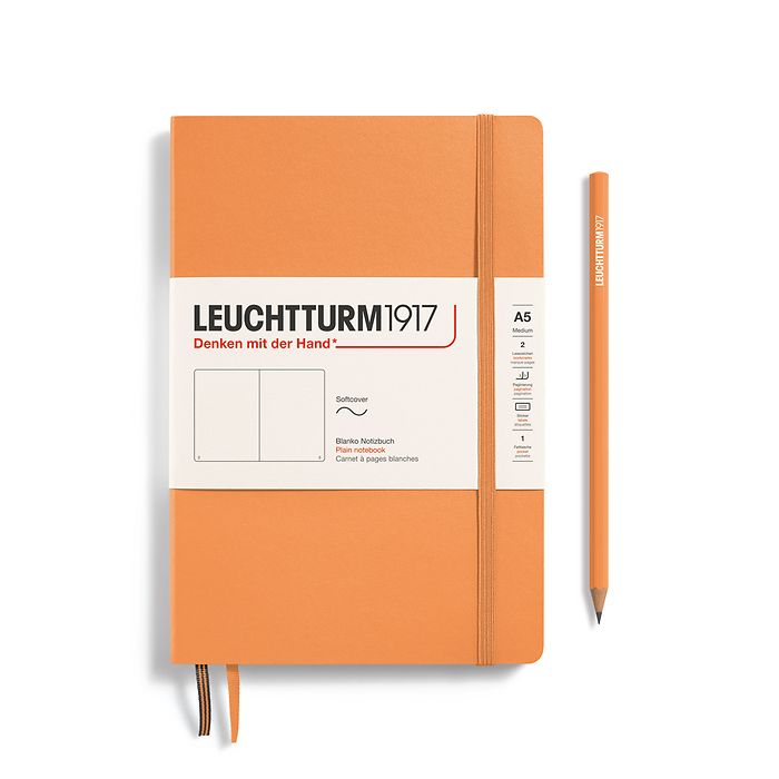 Carnet de notes Medium (A5), Couverture souple, 123 pages num., Apricot, blanc