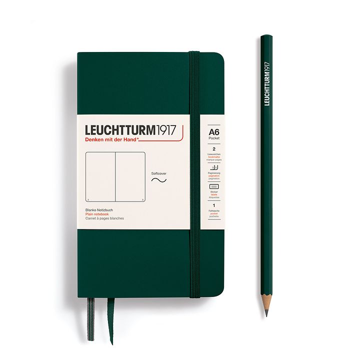 Carnet Pocket (A6), Couverture souple, 123 pages numérotées, Forest Green, blanc