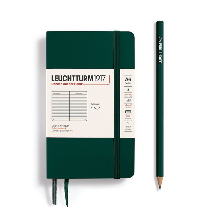 Carnet Pocket (A6), Couverture souple, 123 pages numérotées, Forest Green, ligné