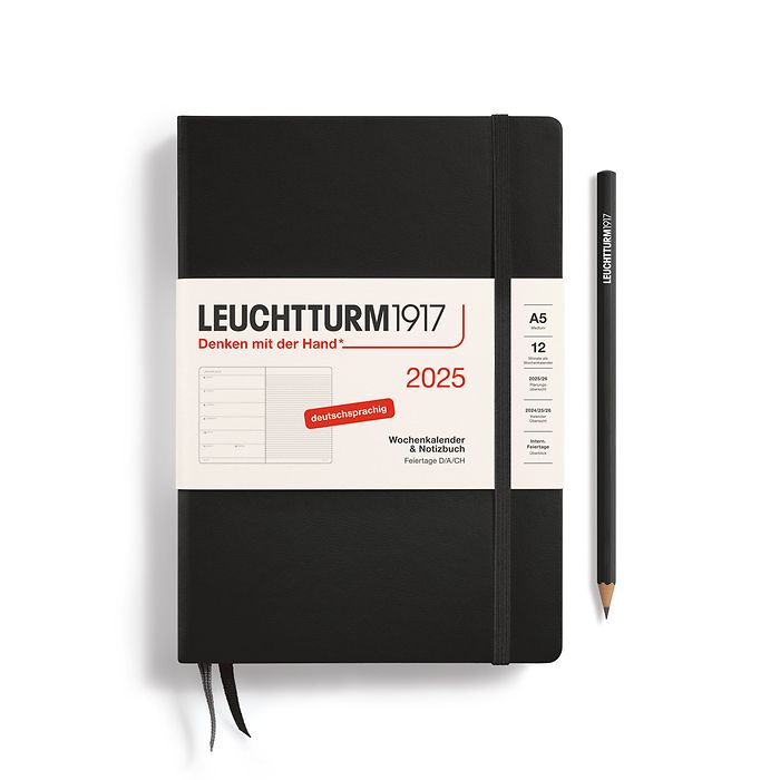 Agenda Semainier & Carnet Medium (A5) 2025, Noir, Allemand