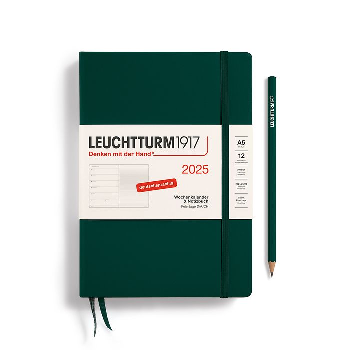 Agenda Semainier & Carnet Medium (A5) 2025, Forest Green, Allemand