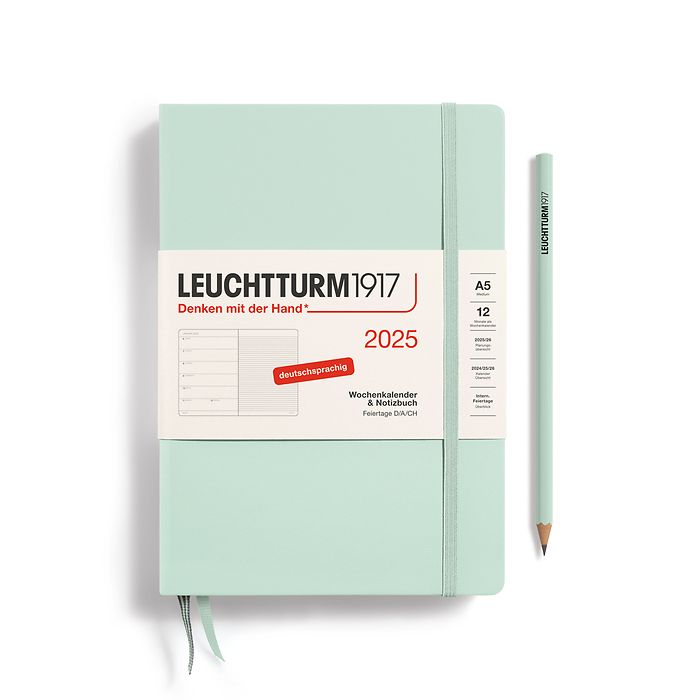 Agenda Semainier & Carnet Medium (A5) 2025, Mint Green, Allemand