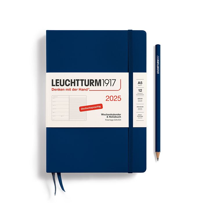 Agenda Semainier & Carnet Medium (A5) 2025, Bleu Marine, Allemand