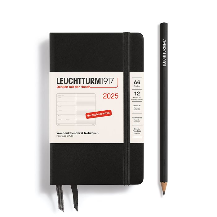 Agenda Semainier & Carnet Pocket (A6) 2025, Noir, Allemand