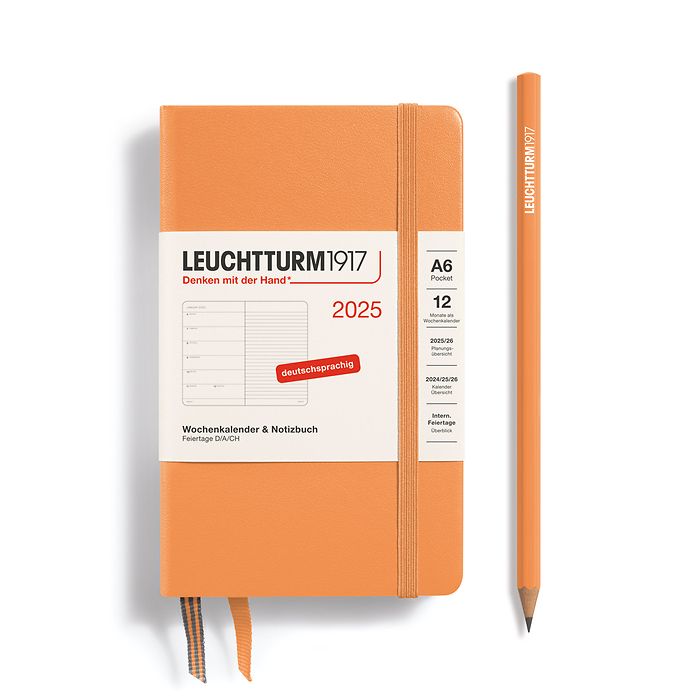 Agenda Semainier & Carnet Pocket (A6) 2025, Apricot, Allemand