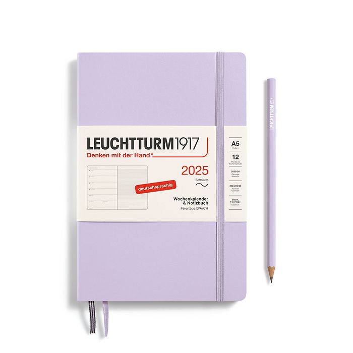 Agenda Semainier & Carnet Medium (A5) 2025, Couverture souple, Lilac, Allemand