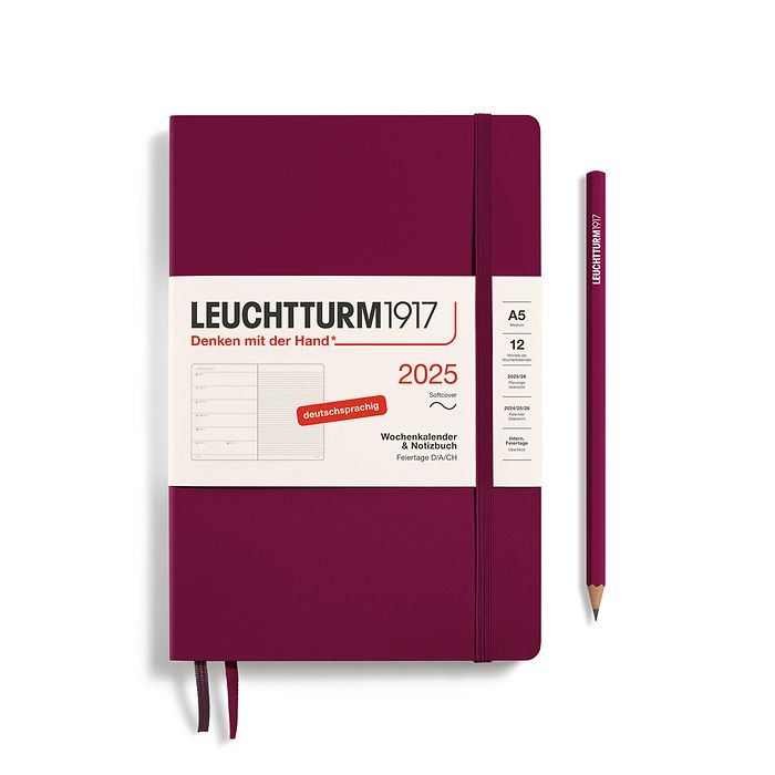 Agenda Semainier & Carnet Medium (A5) 2025, Couverture souple, Port Red, Allemand