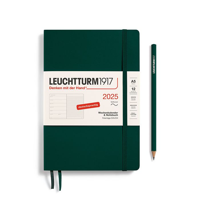 Agenda Semainier & Carnet Medium (A5) 2025, Couverture souple, Forest Green, Allemand