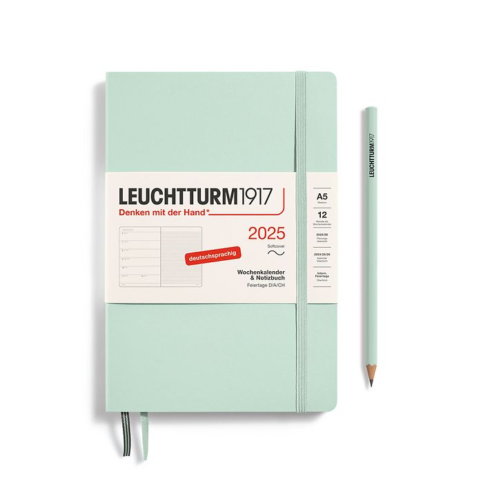 Agenda Semainier & Carnet Medium (A5) 2025, Couverture souple, Mint Green, Allemand