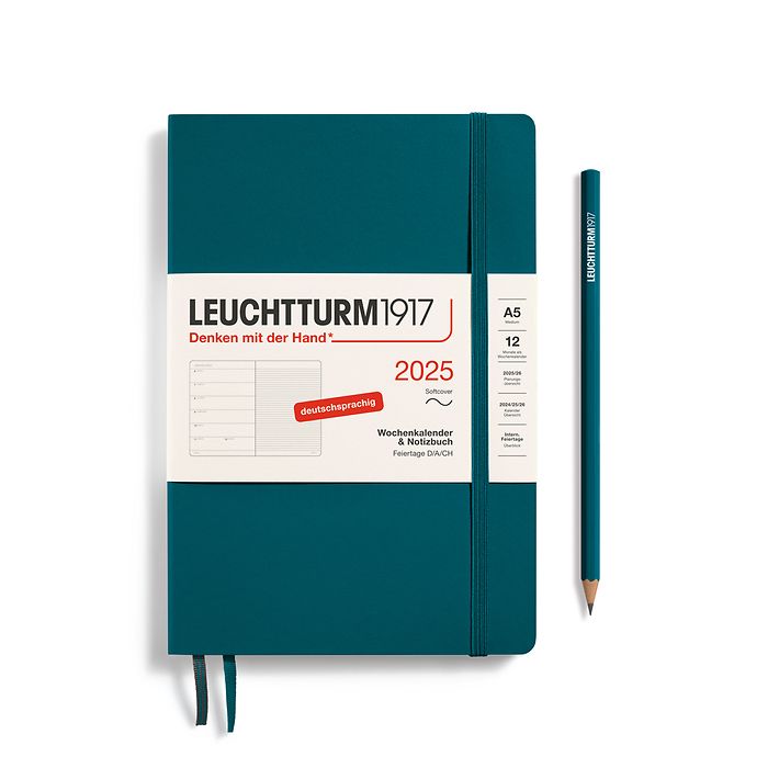 Agenda Semainier & Carnet Medium (A5) 2025, Couverture souple, Pacific Green, Allemand