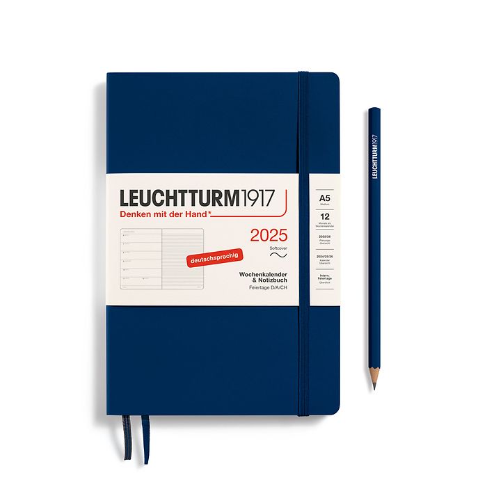 Agenda Semainier & Carnet Medium (A5) 2025, Couverture souple, Bleu Marine, Allemand