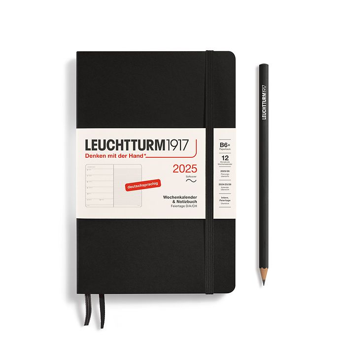 Agenda Semainier & Carnet Paperback (B6+) 2025, Couverture souple, Noir, Allemand