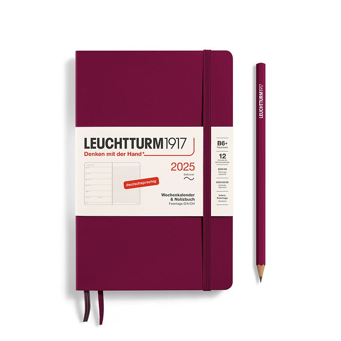 Agenda Semainier & Carnet Paperback (B6+) 2025, Couverture souple, Port Red, Allemand