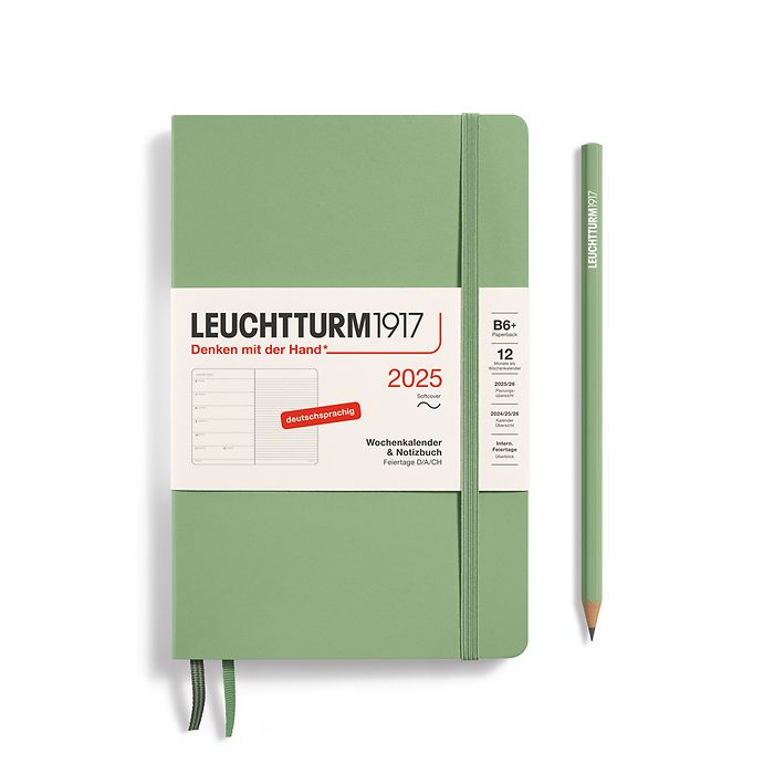 Agenda Semainier & Carnet Paperback (B6+) 2025, Couverture souple, Sauge, Allemand