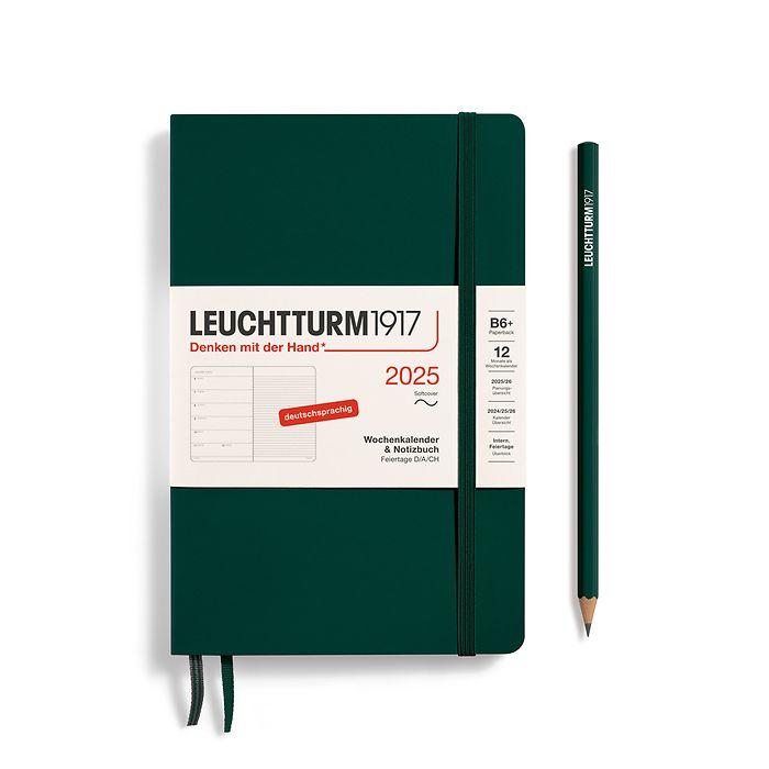 Agenda Semainier & Carnet Paperback (B6+) 2025, Couverture souple, Forest Green, Allemand