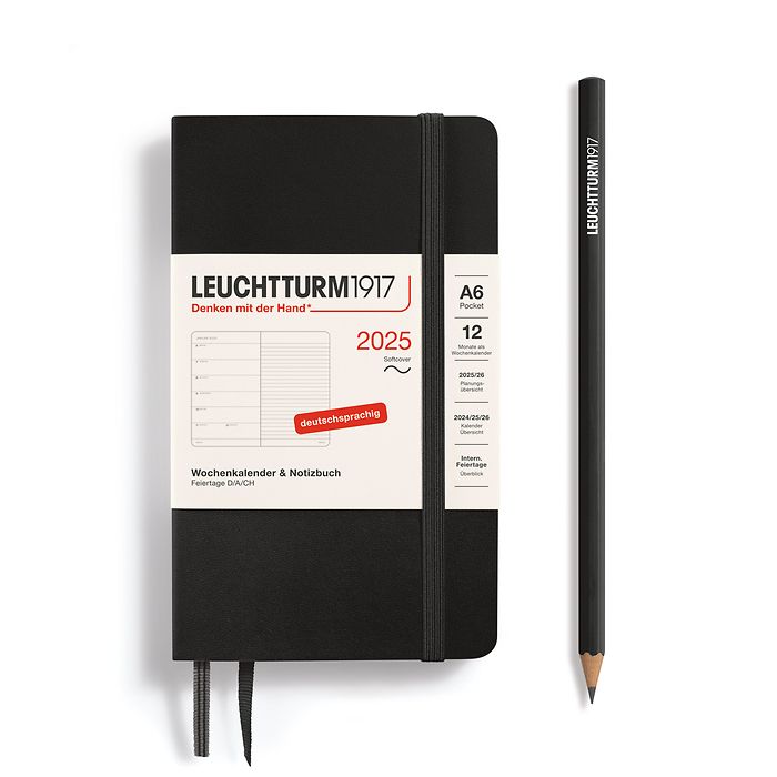 Agenda Semainier & Carnet Pocket (A6) 2025, Couverture souple, Noir, Allemand