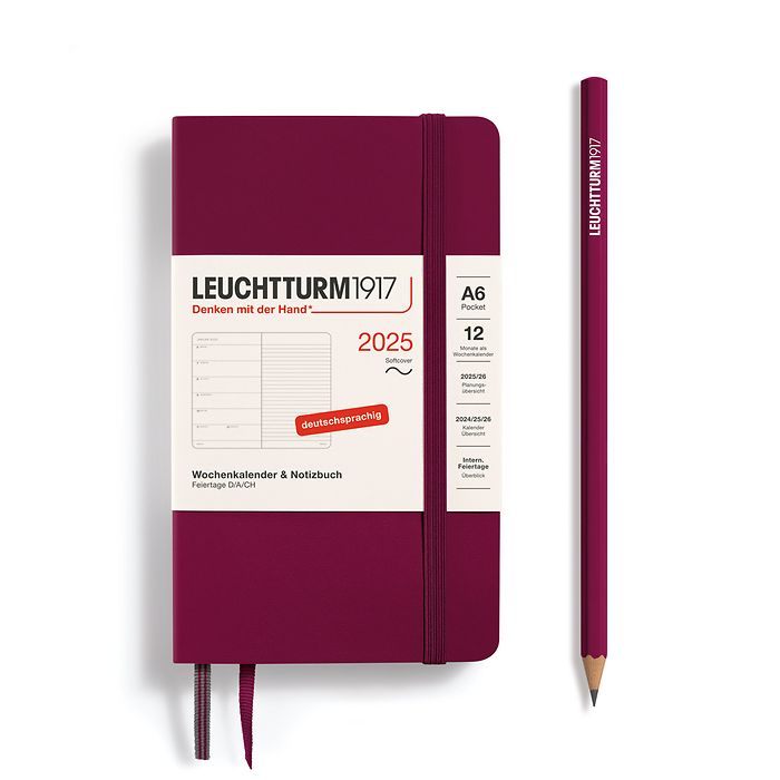 Agenda Semainier & Carnet Pocket (A6) 2025, Couverture souple, Port Red, Allemand