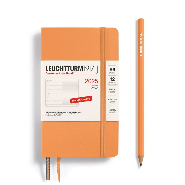 Agenda Semainier & Carnet Pocket (A6) 2025, Couverture souple, Apricot, Allemand