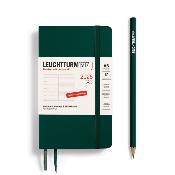 Agenda Semainier & Carnet Pocket (A6) 2025, Couverture souple, Forest Green, Allemand