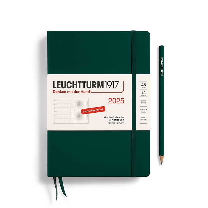 Agenda Semainier & Carnet Pointillés Medium (A5) 2025, Forest Green, Allemand