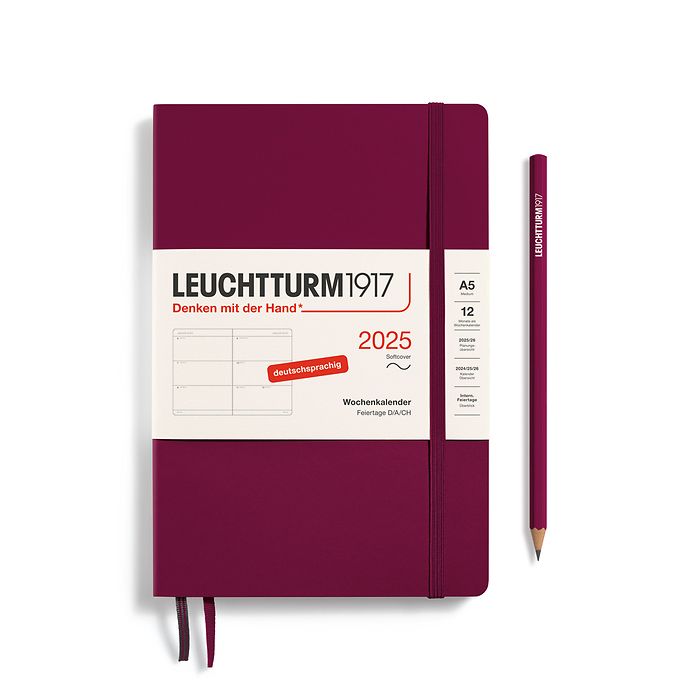 Agenda Semainier Medium (A5) 2025, Couverture souple, Port Red, Allemand