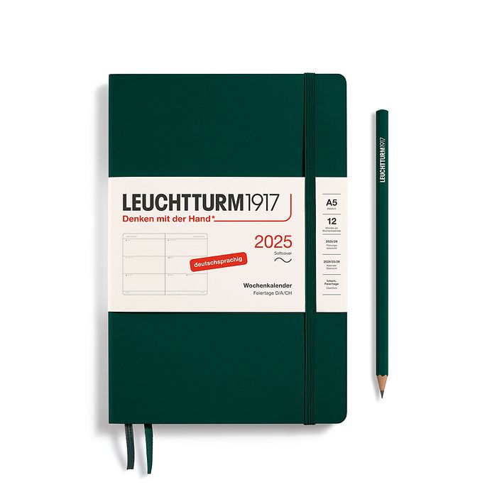 Agenda Semainier Medium (A5) 2025, Couverture souple, Forest Green, Allemand