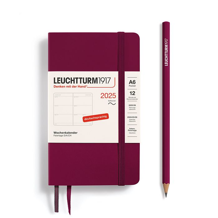 Agenda Semainier Pocket (A6) 2025, Couverture souple, Port Red, Allemand