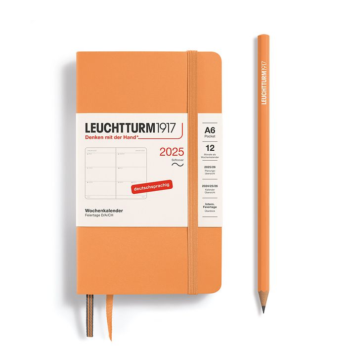 Agenda Semainier Pocket (A6) 2025, Couverture souple, Apricot, Allemand