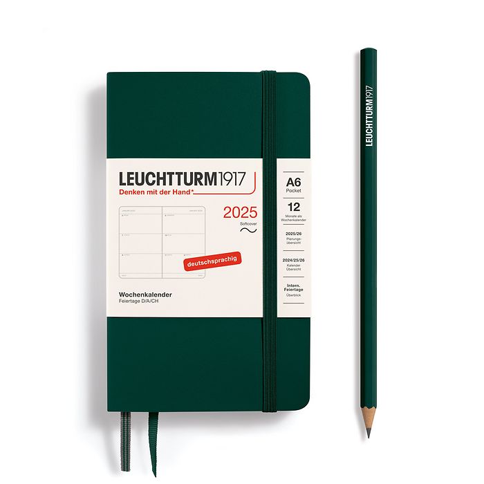 Agenda Semainier Pocket (A6) 2025, Couverture souple, Forest Green, Allemand