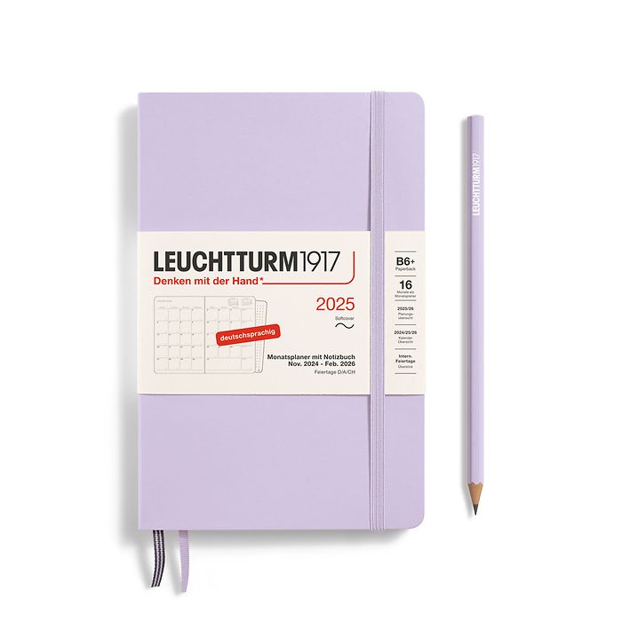 Agenda Mensuel & Carnet Paperback (B6+) 2025, 16 Mois, Couv. souple, Lilac, Allemand