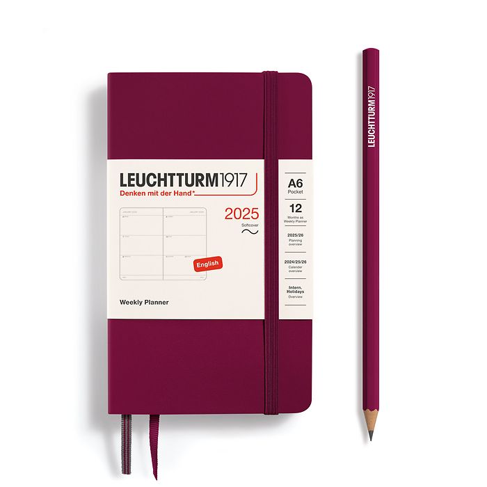 Agenda Semainier Pocket (A6) 2025, Couverture souple, Port Red, Anglais