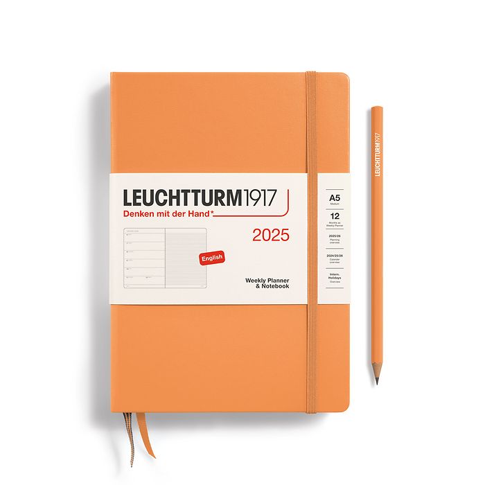 Agenda Semainier & Carnet Medium (A5) 2025, Apricot, Anglais