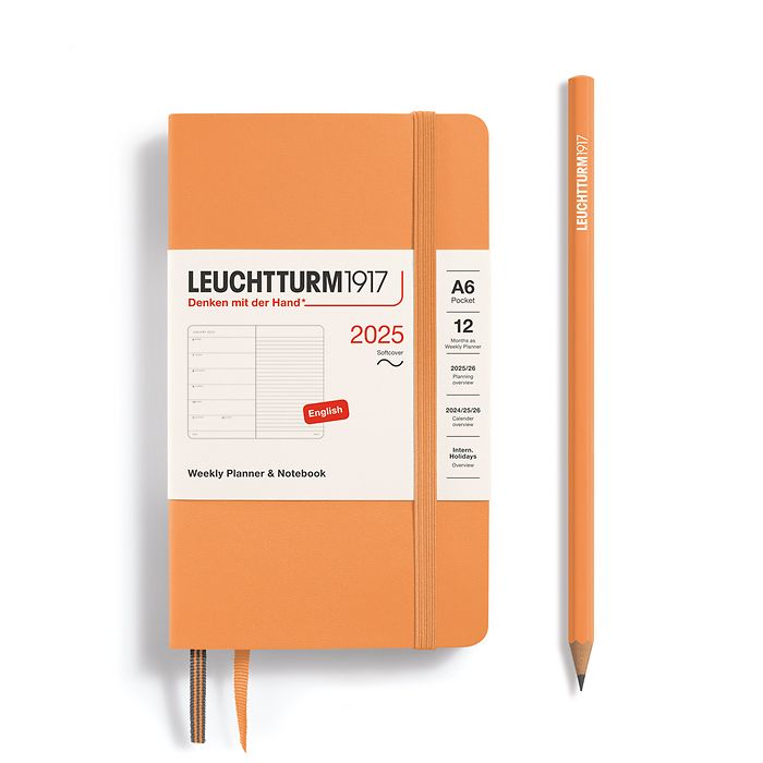 Agenda Semainier & Carnet Pocket (A6) 2025, Couverture souple, Apricot, Anglais