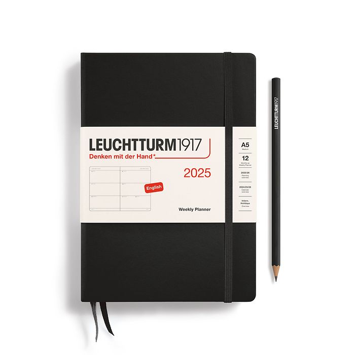 Agenda Semainier Medium (A5) 2025, Noir, Anglais