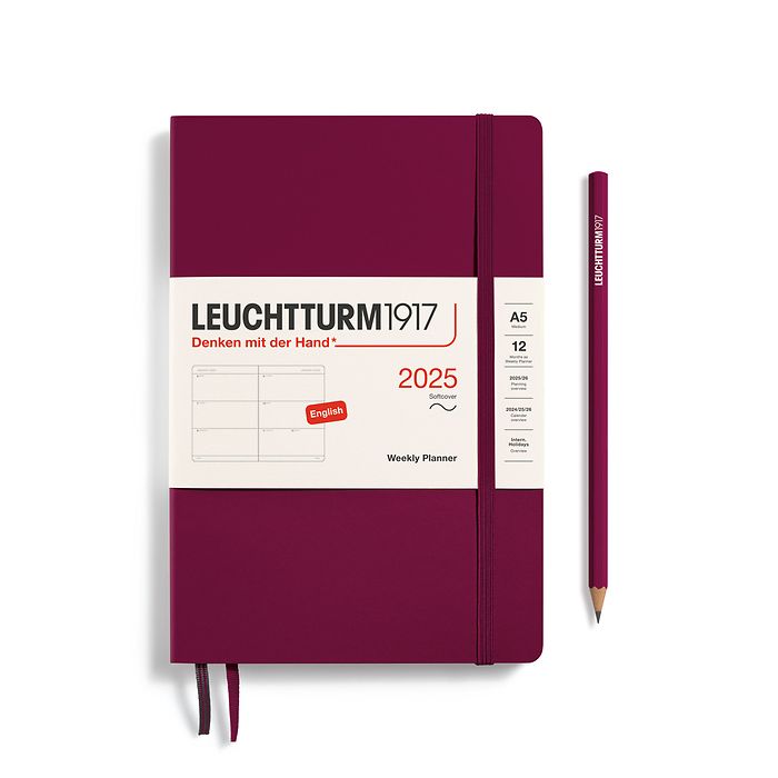 Agenda Semainier Medium (A5) 2025, Couverture souple, Port Red, Anglais