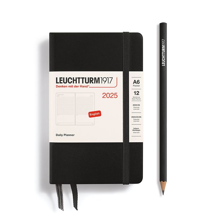 Agenda Journalier Pocket (A6)  2025, Noir, Anglais