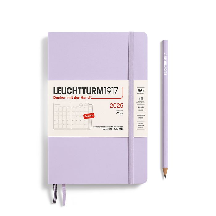 Agenda Mensuel & Carnet Paperback (B6+) 2025, 16 Mois, Couv. souple, Lilac, Anglais