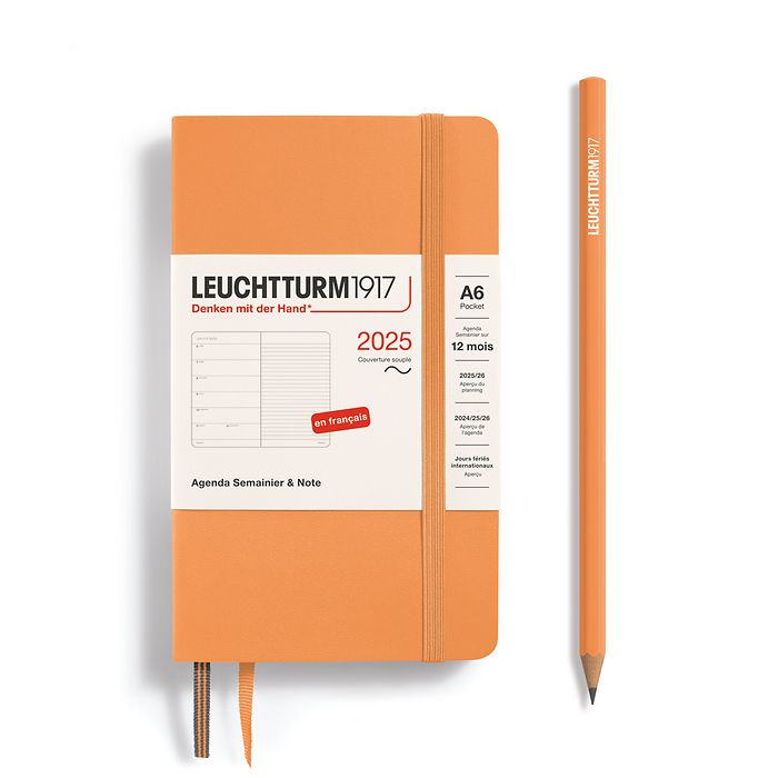 Agenda Semainier & Carnet Pocket (A6) 2025, Couverture souple, Apricot, Français