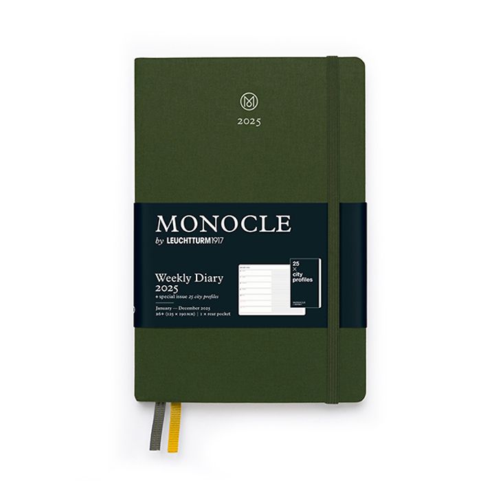 Agenda Semainier & Carnet Monocle, Paperback (B6+) 2025, avec cahier, Olive, Anglais