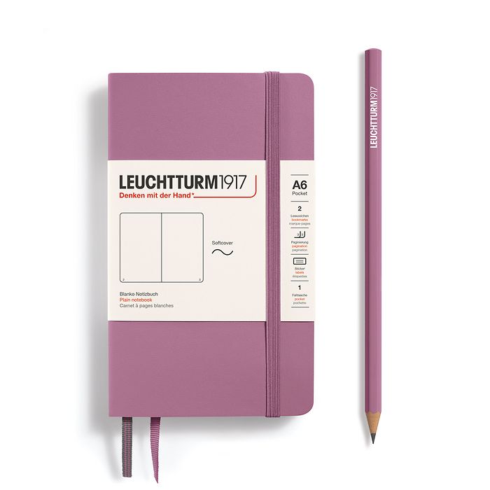 Carnet Pocket (A6), Couverture souple, 123 pages numérotées, Dusty Rose, blanc