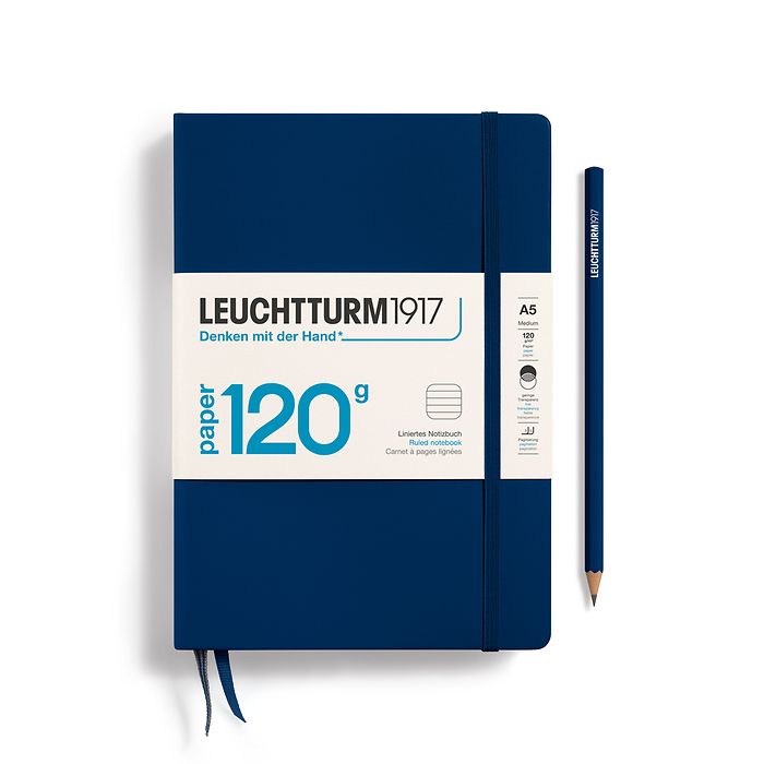 Carnet Medium (A5), 120g Edition, Couverture rigide, 203 pages num., Bleu Marine, ligné