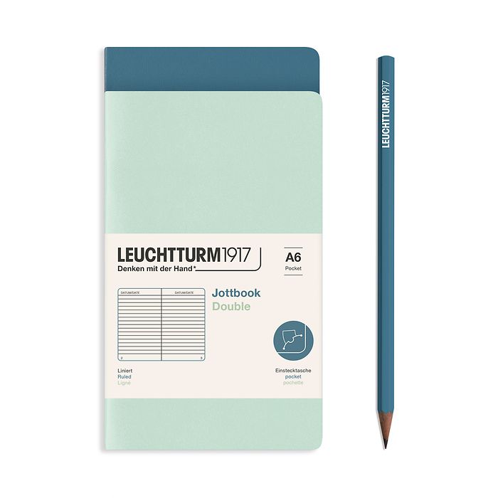 Jottbook (A6), 59 pages numérotées, ligné, Mint Green et Stone Blue, Set de 2